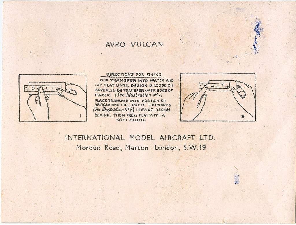 FROG 354P ima AVRO Vulcan 4 engined jet V-bomber, IMA, 1958, подложка